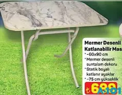 MERMER DESENLİ KATLANABİLİR MASA 60X90 CM